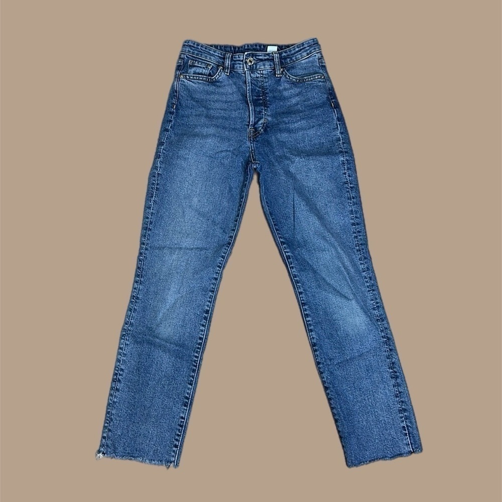 H&M High Rise Button-Fly Straight Leg Jeans in Blue Women’s Sz 2
